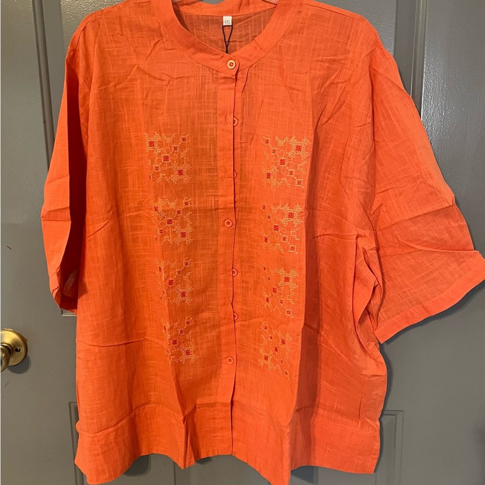 Vakakado Orange Embroidered Women's Top
